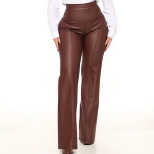 Brown High Waisted Dress Pants Faux Leather